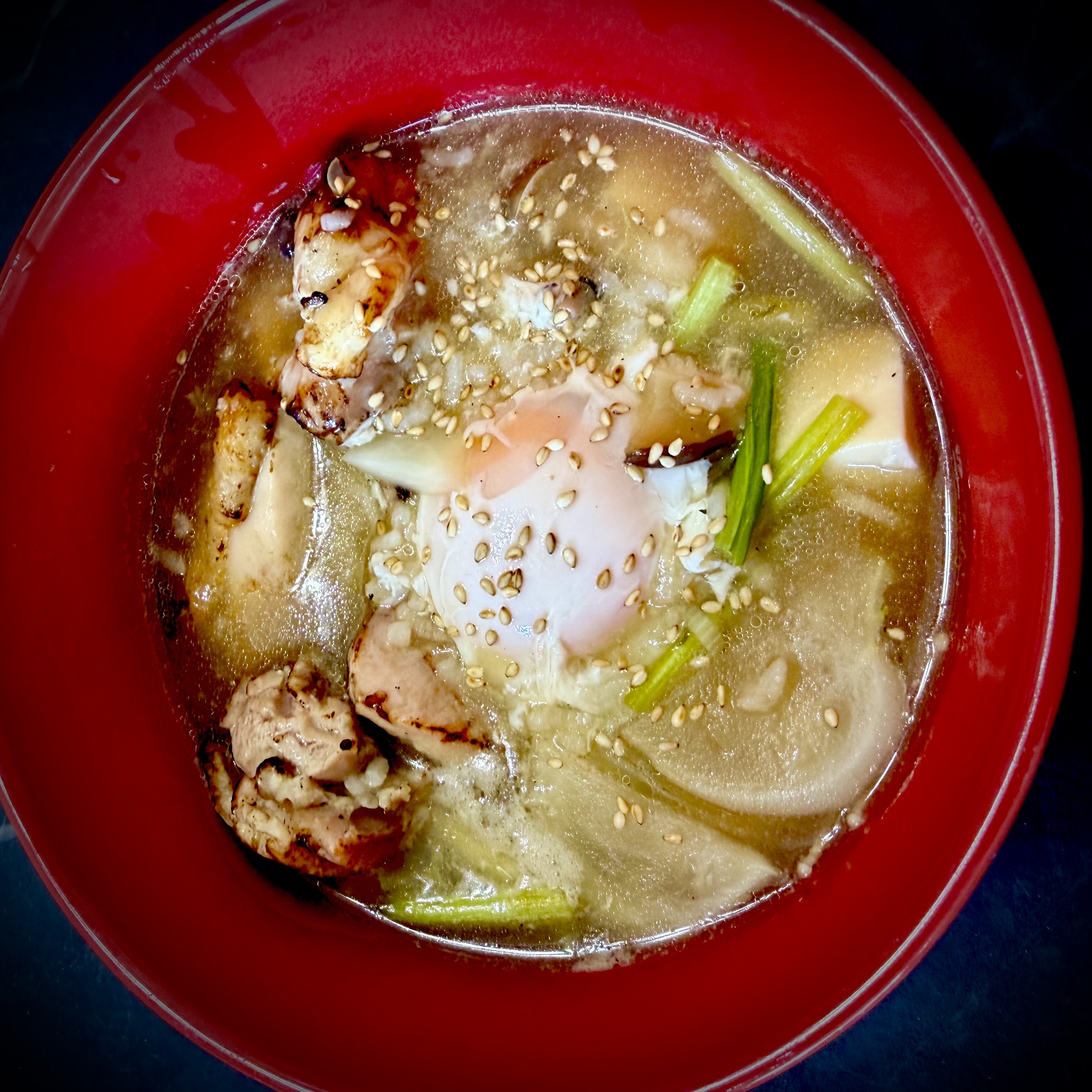 小カブと焼き鳥の親子雑炊